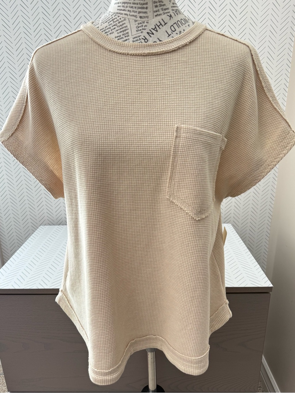 Women’s Roolee Waffle Texture Knit Cotton Blend Tan Short Sleeve Size M